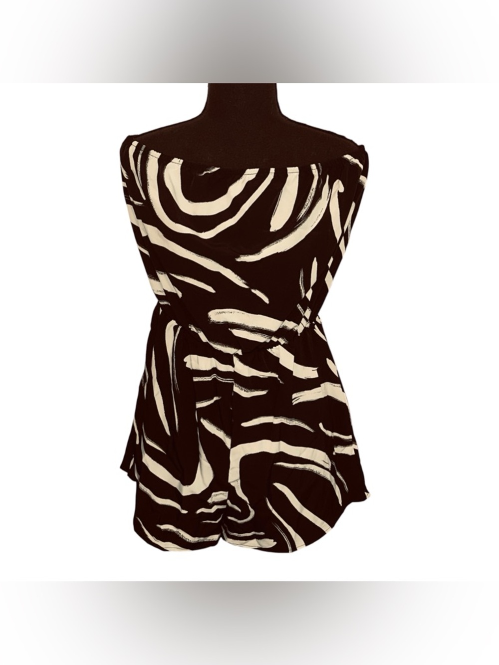 SHEIN Black & Cream Zebra-Print Strapless Romper
